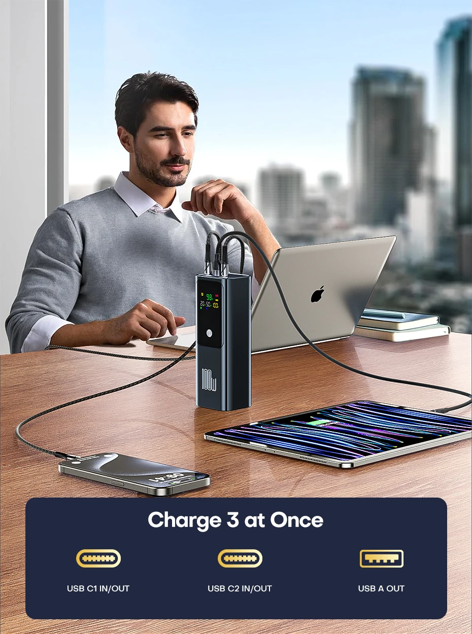 QOOVI PD 100W Power Bank 20000mAh External Battery Capacity Fast Charging Portable Charger Powerbank For Laptop iPhone Samsung