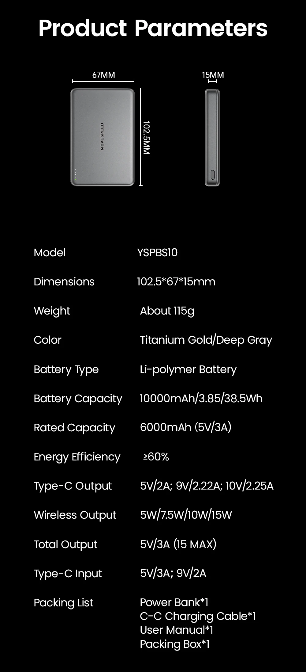 MOVESPEED S10 Slim Magnetic Power Bank 10000mAh PD20W Portable Charger Wireless External Battery for iPhone 16 Samsung Powerbank MOVESPEED S10 Slim Magnetic Power Bank 10000mAh PD20W Portable Charger Wireless External Battery for iPhone 16 Samsung Powerbank