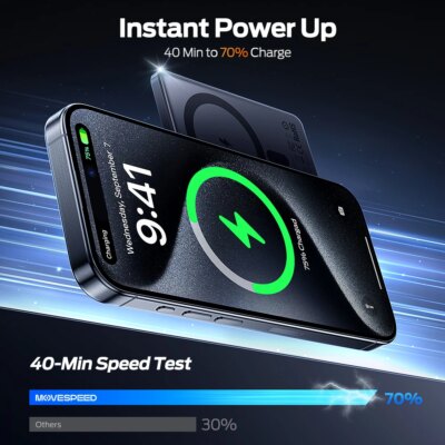 MOVESPEED S10 Slim Magnetic Power Bank 10000mAh PD20W Portable Charger Wireless External Battery for iPhone 16 Samsung Powerbank - Image 5