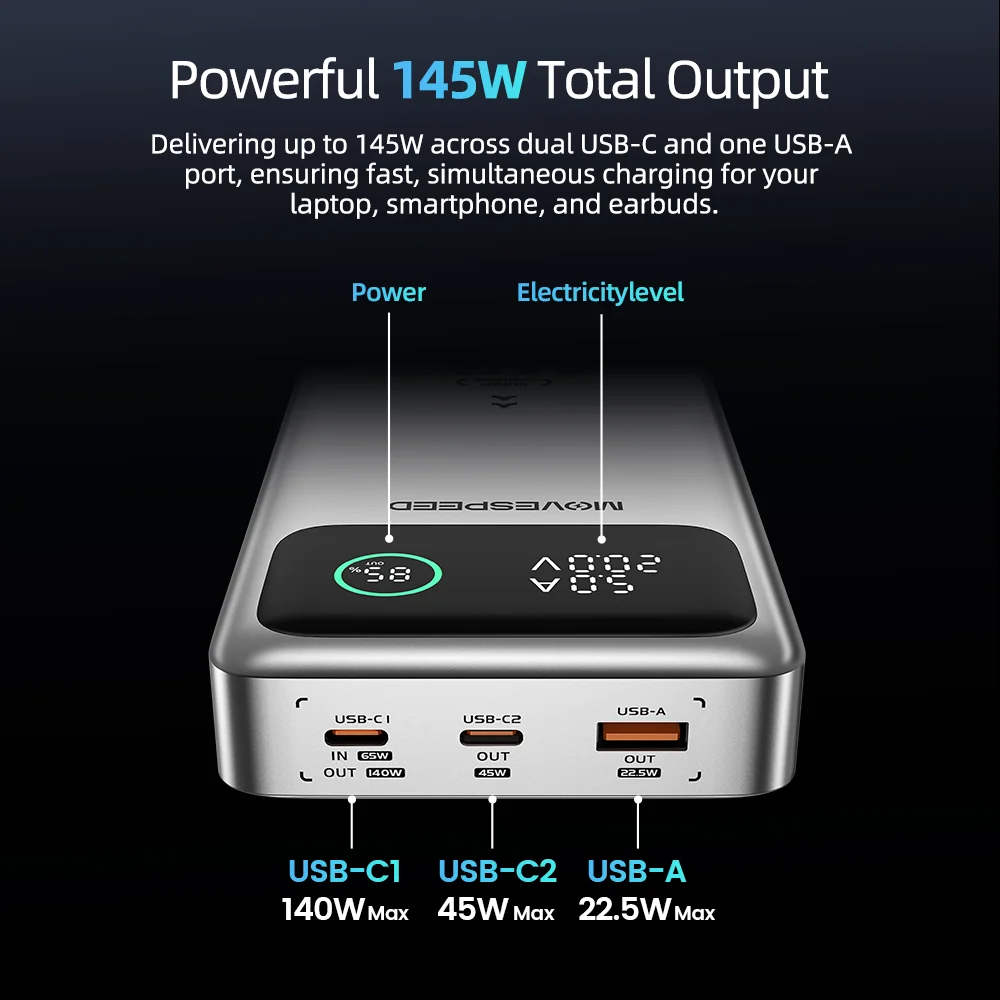 MOVESPEED M25Pro 140W Power Bank 25000mAh Type C Fast Charge Portable External Battery 100W PowerBank for iPhone MacBook Laptop