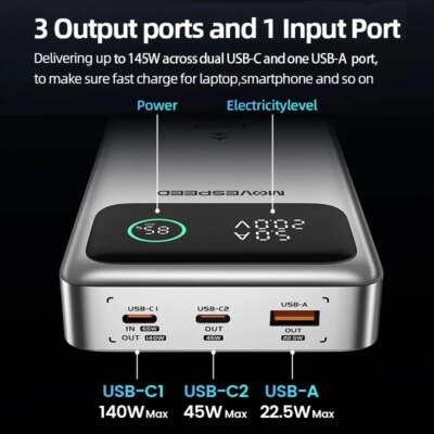MOVESPEED M25Pro 140W Power Bank 25000mAh Type C Fast Charge Portable External Battery 100W PowerBank for iPhone MacBook Laptop - Image 3