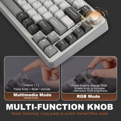 YUNZII B75 PRO 82-Key Wireless Mechanical Gaming Keyboard, Gasket Hot Swap Custom RGB 75% BT/Type-C/2.4G Creamy Knob Keyboard - Image 4