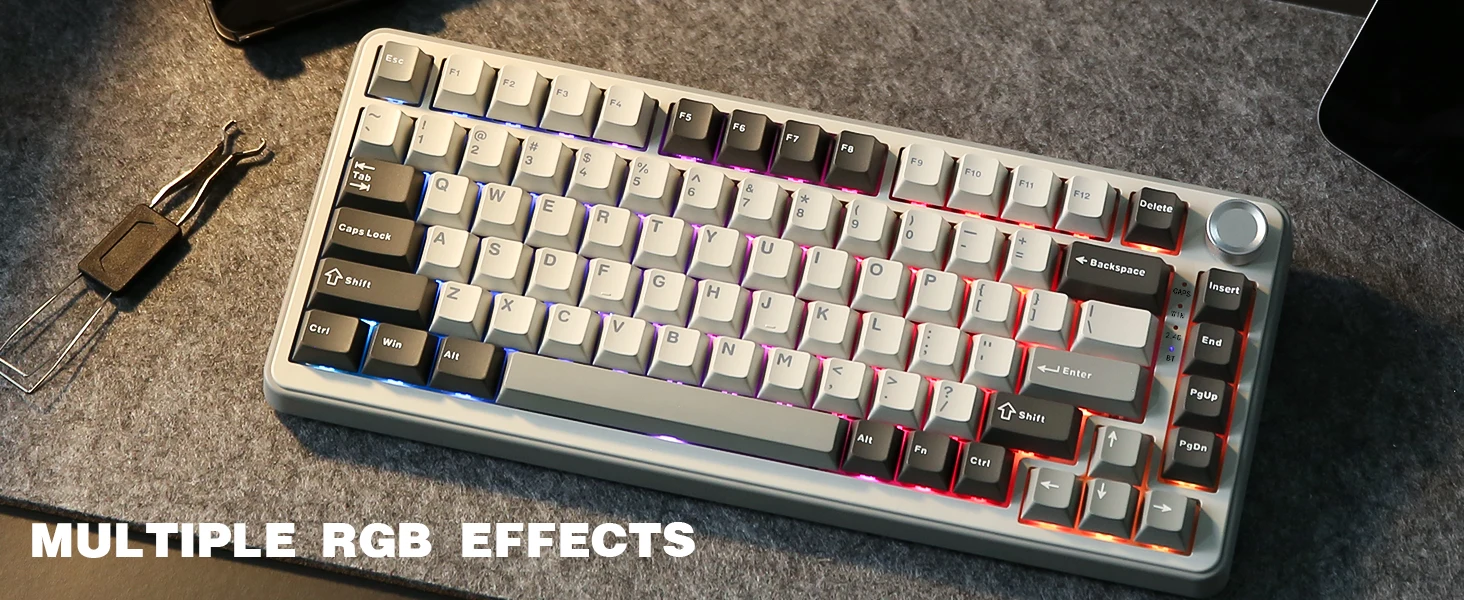 YUNZII B75 PRO 82-Key Wireless Mechanical Gaming Keyboard, Gasket Hot Swap Custom RGB 75% BT/Type-C/2.4G Creamy Knob Keyboard