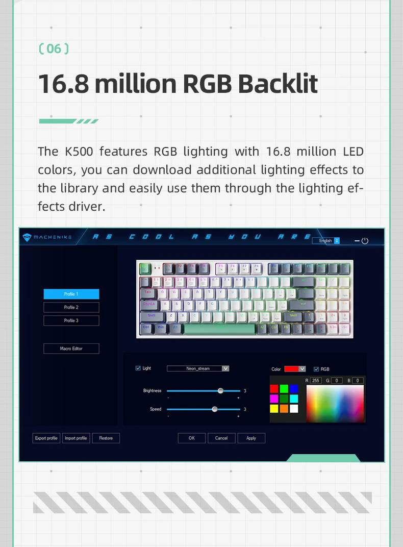 Machenike K500 Mechanical Keyboard Gaming Keyboard Wired Keyboard Hot Swappable 94 Keys RGB Light Mac Windows
