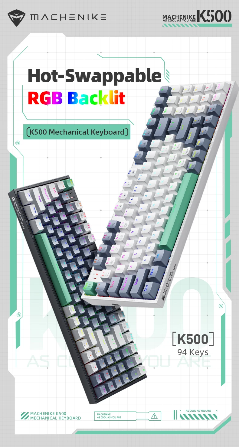 Machenike K500 Mechanical Keyboard Gaming Keyboard Wired Keyboard Hot Swappable 94 Keys RGB Light Mac Windows Machenike K500 Mechanical Keyboard Gaming Keyboard Wired Keyboard Hot Swappable 94 Keys RGB Light Mac Windows
