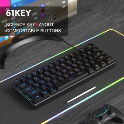MageGee Mini 60% Gaming Keyboard, RGB Backlit 61 Key Ultra-Compact Keyboard, TS91 Ergonomic Waterproof Mechanical Feeling Office - Image 5