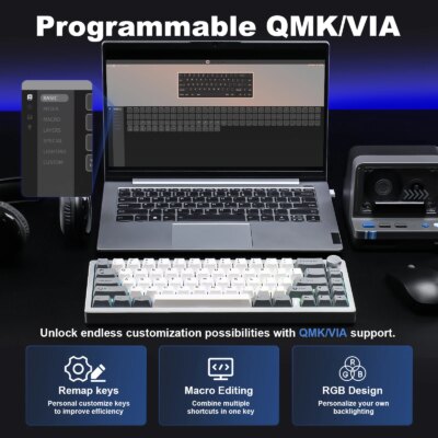YUNZII AL68 Silver Wireless Custom Mechanical Keyboard, QMK/VIA Aluminum Keyboard, Hot Swap Gasket Gaming Keyboard with Knob - Image 5