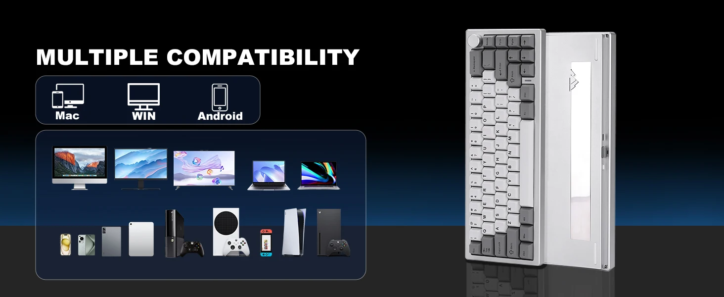 YUNZII AL68 Silver Wireless Custom Mechanical Keyboard, QMK/VIA Aluminum Keyboard, Hot Swap Gasket Gaming Keyboard with Knob