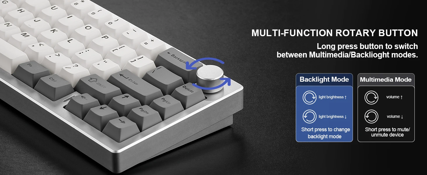 YUNZII AL68 Silver Wireless Custom Mechanical Keyboard, QMK/VIA Aluminum Keyboard, Hot Swap Gasket Gaming Keyboard with Knob