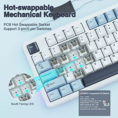 AULA F87 Wireless Keyboard 87 Keys Compact TKL 3 Modes Gasket Gaming Keyboard Hot-Swap RGB Custom RGB Backlit Bluetooth Keyboard - Image 3