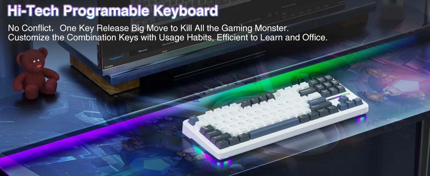 AULA F87 Wireless Keyboard 87 Keys Compact TKL 3 Modes Gasket Gaming Keyboard Hot-Swap RGB Custom RGB Backlit Bluetooth Keyboard AULA F87 Wireless Keyboard 87 Keys Compact TKL 3 Modes Gasket Gaming Keyboard Hot-Swap RGB Custom RGB Backlit Bluetooth Keyboard