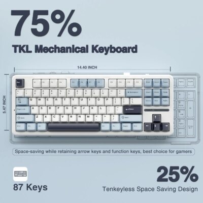 AULA F87 Wireless Keyboard 87 Keys Compact TKL 3 Modes Gasket Gaming Keyboard Hot-Swap RGB Custom RGB Backlit Bluetooth Keyboard - Image 5