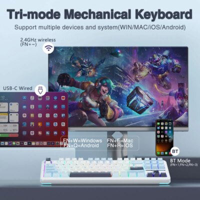 AULA F87 Wireless Keyboard 87 Keys Compact TKL 3 Modes Gasket Gaming Keyboard Hot-Swap RGB Custom RGB Backlit Bluetooth Keyboard - Image 4