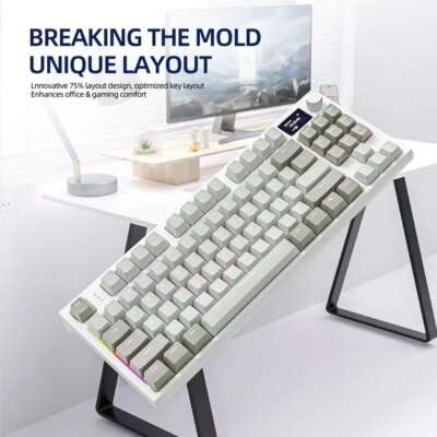 Attack Shark K86 Wireless Mechanical Keyboard 75% Layout Full Key Hot-swappable TFT Screen Metal Knob Macro Defined Keyboard - Image 3