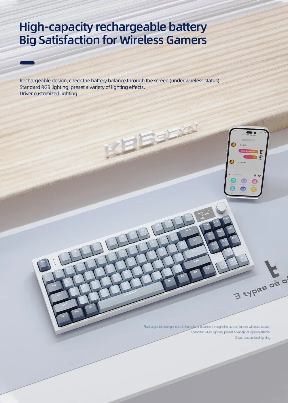 Attack Shark K86 Wireless Mechanical Keyboard 75% Layout Full Key Hot-swappable TFT Screen Metal Knob Macro Defined Keyboard