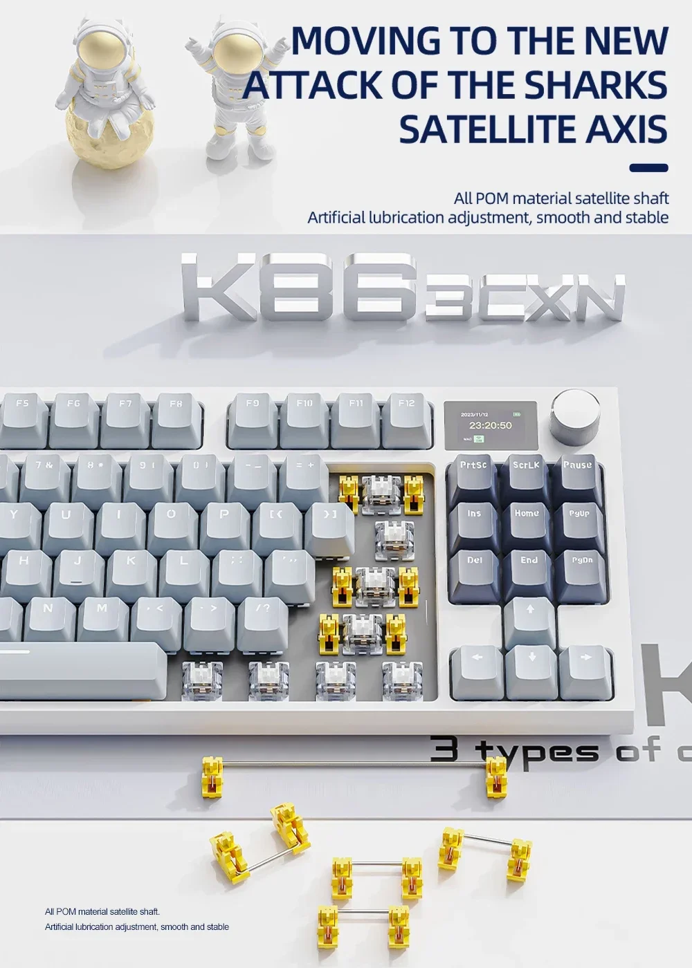 Attack Shark K86 Wireless Mechanical Keyboard 75% Layout Full Key Hot-swappable TFT Screen Metal Knob Macro Defined Keyboard