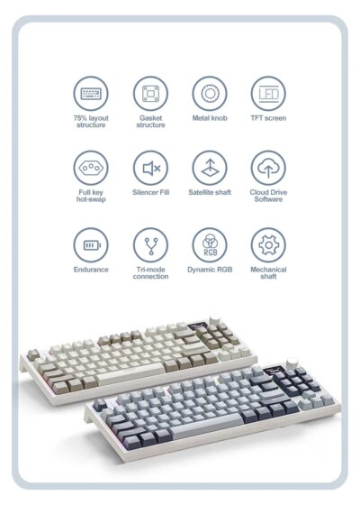 Attack Shark K86 Wireless Mechanical Keyboard 75% Layout Full Key Hot-swappable TFT Screen Metal Knob Macro Defined Keyboard - Image 5