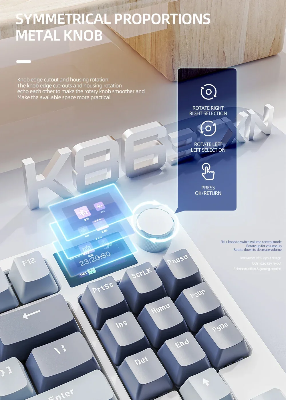 Attack Shark K86 Wireless Mechanical Keyboard 75% Layout Full Key Hot-swappable TFT Screen Metal Knob Macro Defined Keyboard