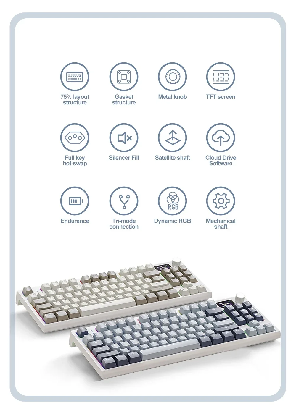 Attack Shark K86 Wireless Mechanical Keyboard 75% Layout Full Key Hot-swappable TFT Screen Metal Knob Macro Defined Keyboard