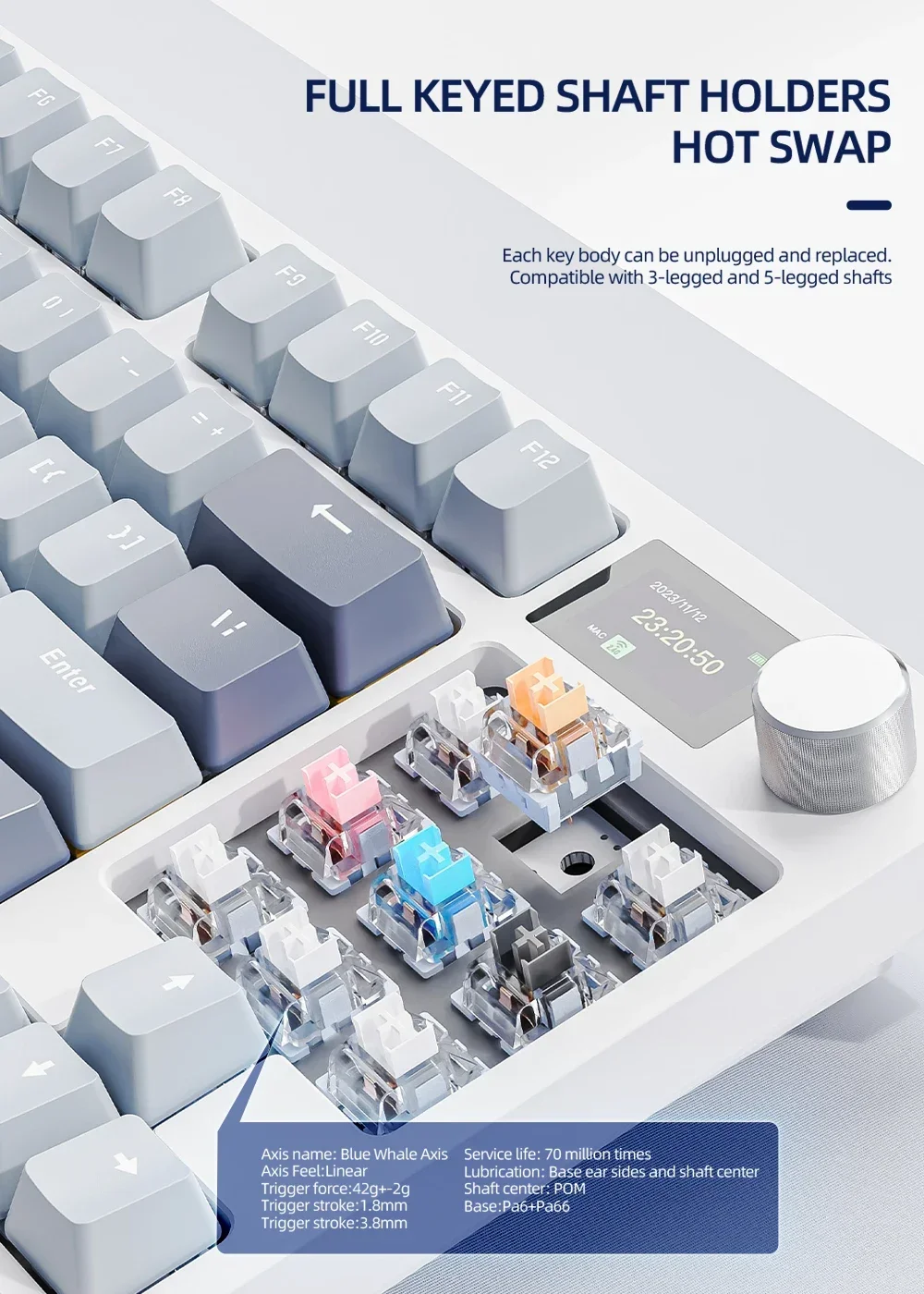 Attack Shark K86 Wireless Mechanical Keyboard 75% Layout Full Key Hot-swappable TFT Screen Metal Knob Macro Defined Keyboard