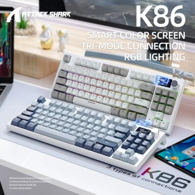 Attack Shark K86 Wireless Mechanical Keyboard 75% Layout Full Key Hot-swappable TFT Screen Metal Knob Macro Defined Keyboard - Image 6