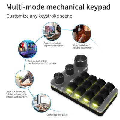Bluetooth Programming Macro Custom 3 Knob Keyboard RGB 12 Key Copy Paste Photoshop Gaming Keypad Mechanical Hotswap Macropad - Image 2