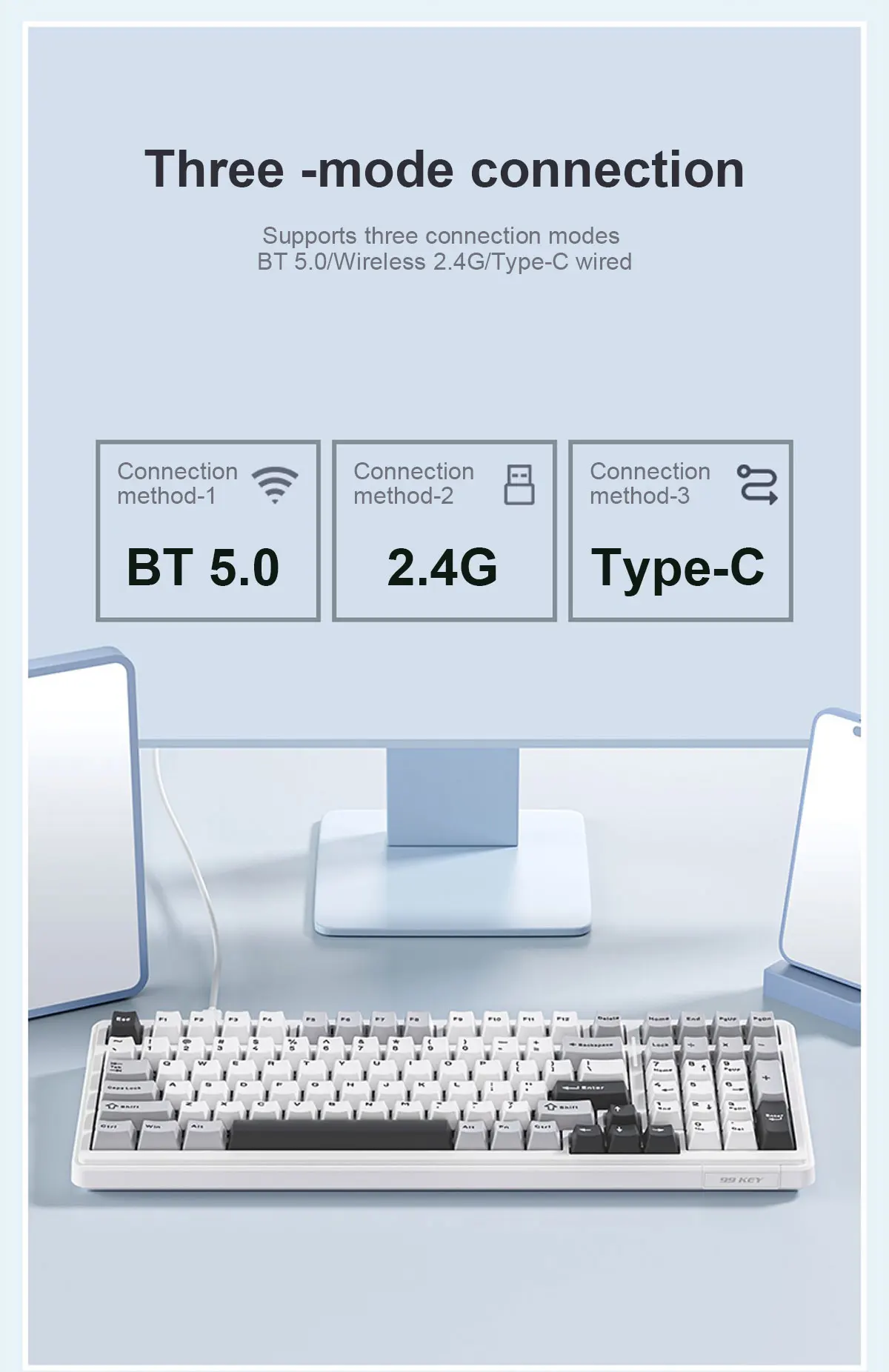 AULA F99 Wireless Mechanical Keyboard Tri-Mode Hot Swappable Custom Keyboard Gasket Structure for PC/Tablet/Xbox/PS4/PS5