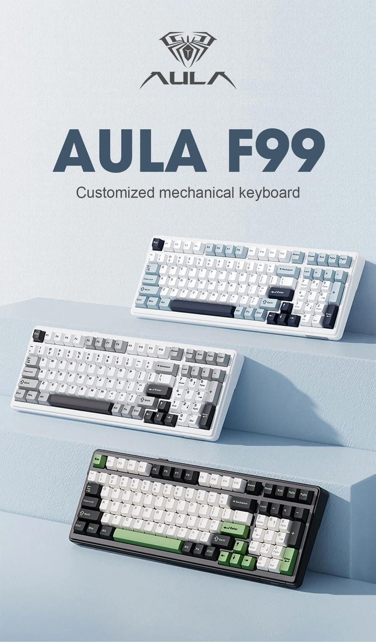 AULA F99 Wireless Mechanical Keyboard Tri-Mode Hot Swappable Custom Keyboard Gasket Structure for PC/Tablet/Xbox/PS4/PS5