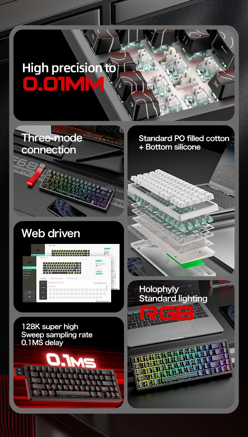 F68Pro 8K Mechanical Keyboard Magnetic Switch Wired&Wireless 68% Gaming Keyboards Rapid Trigger RGB Customs Keyboards