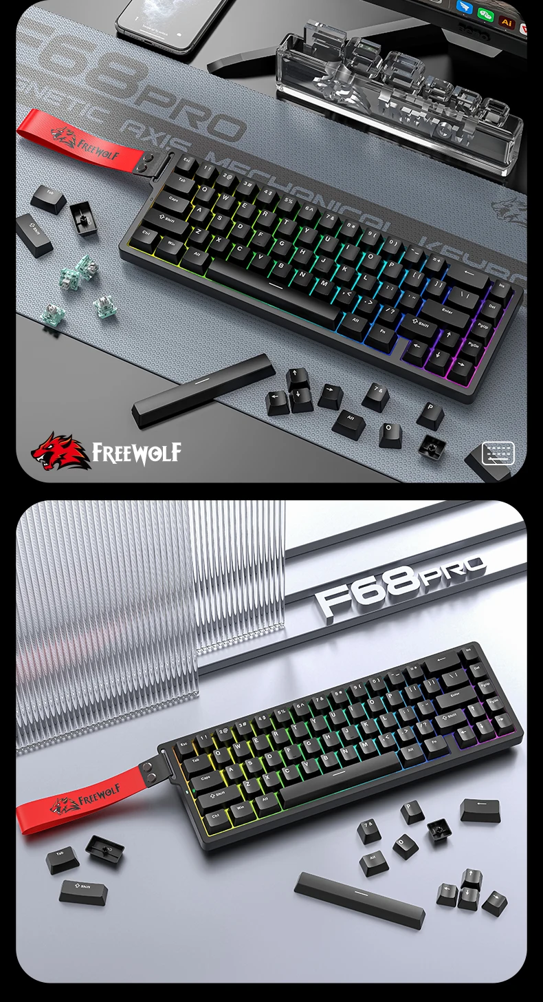 F68Pro 8K Mechanical Keyboard Magnetic Switch Wired&Wireless 68% Gaming Keyboards Rapid Trigger RGB Customs Keyboards
