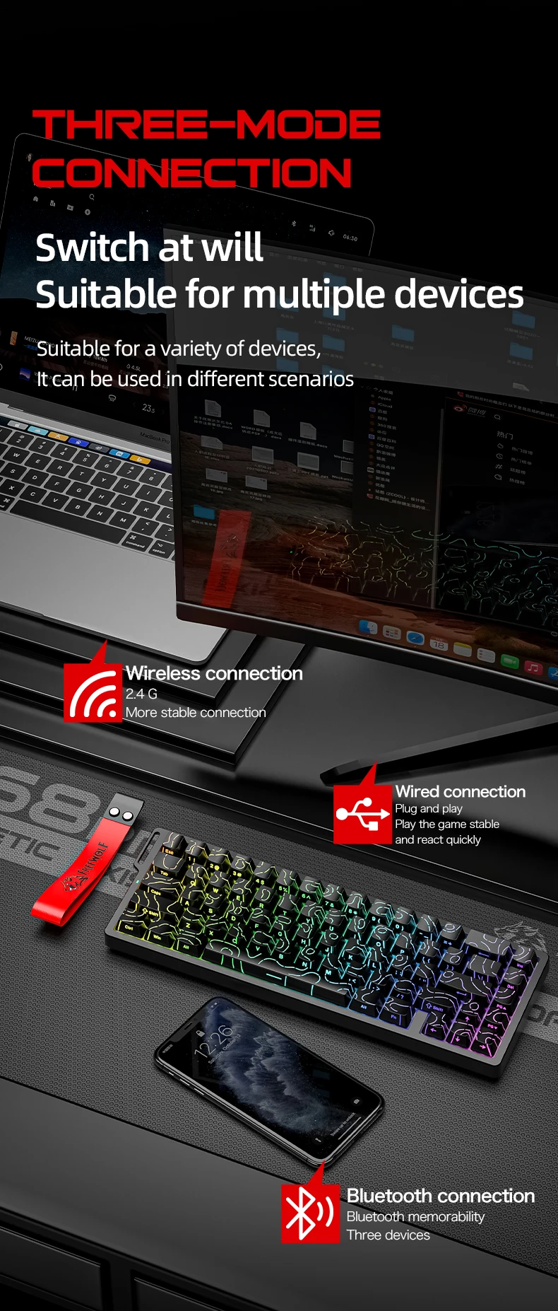 F68Pro 8K Mechanical Keyboard Magnetic Switch Wired&Wireless 68% Gaming Keyboards Rapid Trigger RGB Customs Keyboards