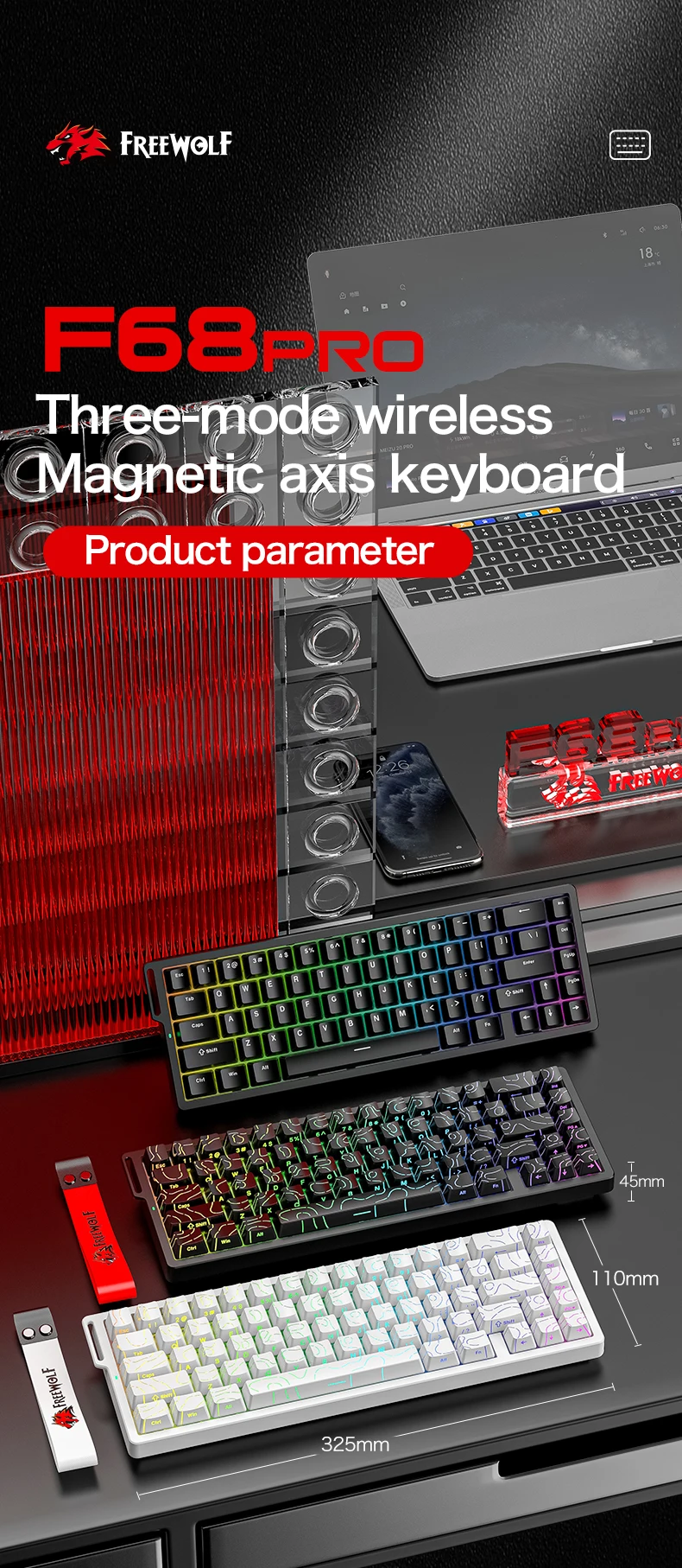 F68Pro 8K Mechanical Keyboard Magnetic Switch Wired&Wireless 68% Gaming Keyboards Rapid Trigger RGB Customs Keyboards
