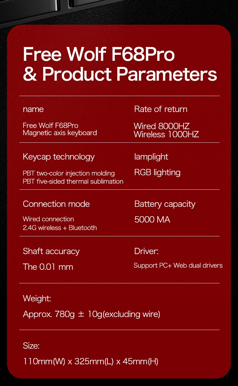 F68Pro 8K Mechanical Keyboard Magnetic Switch Wired&Wireless 68% Gaming Keyboards Rapid Trigger RGB Customs Keyboards