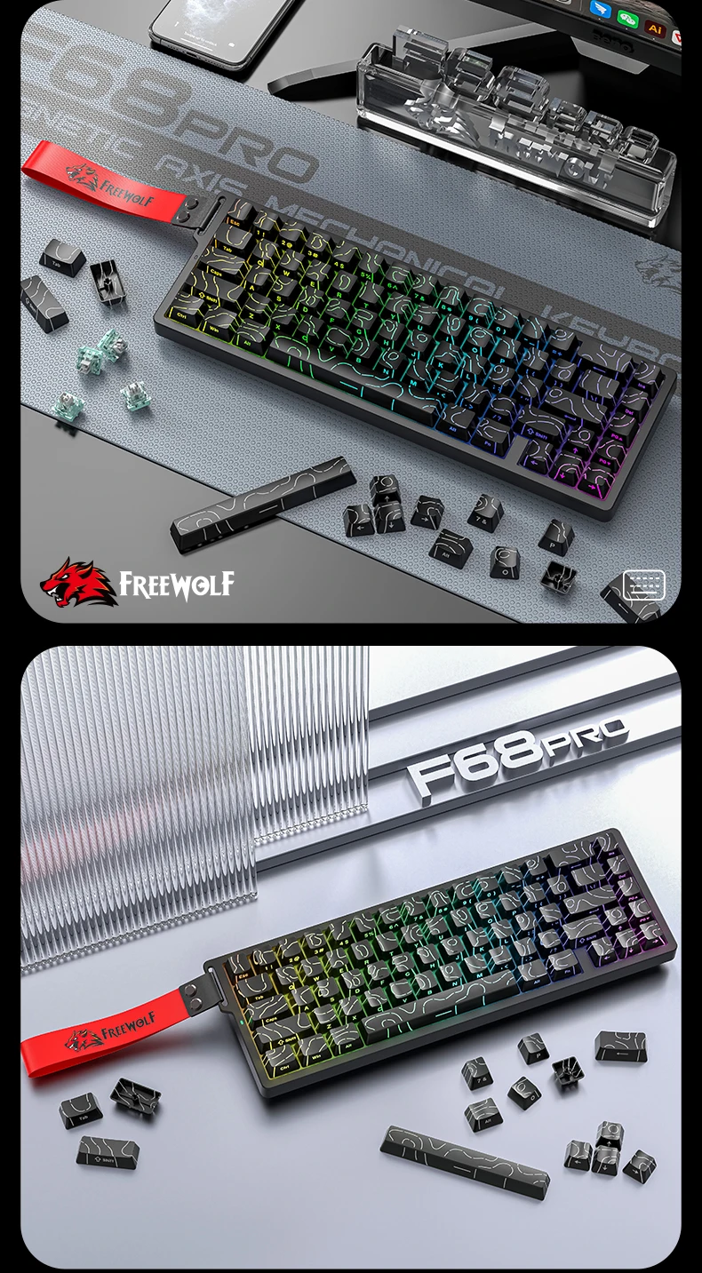 F68Pro 8K Mechanical Keyboard Magnetic Switch Wired&Wireless 68% Gaming Keyboards Rapid Trigger RGB Customs Keyboards