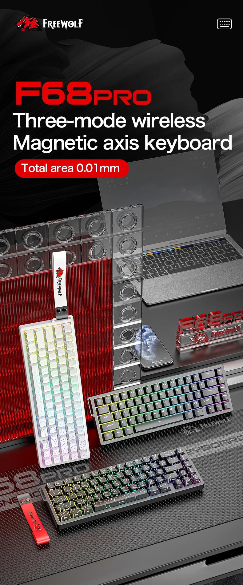 F68Pro 8K Mechanical Keyboard Magnetic Switch Wired&Wireless 68% Gaming Keyboards Rapid Trigger RGB Customs Keyboards