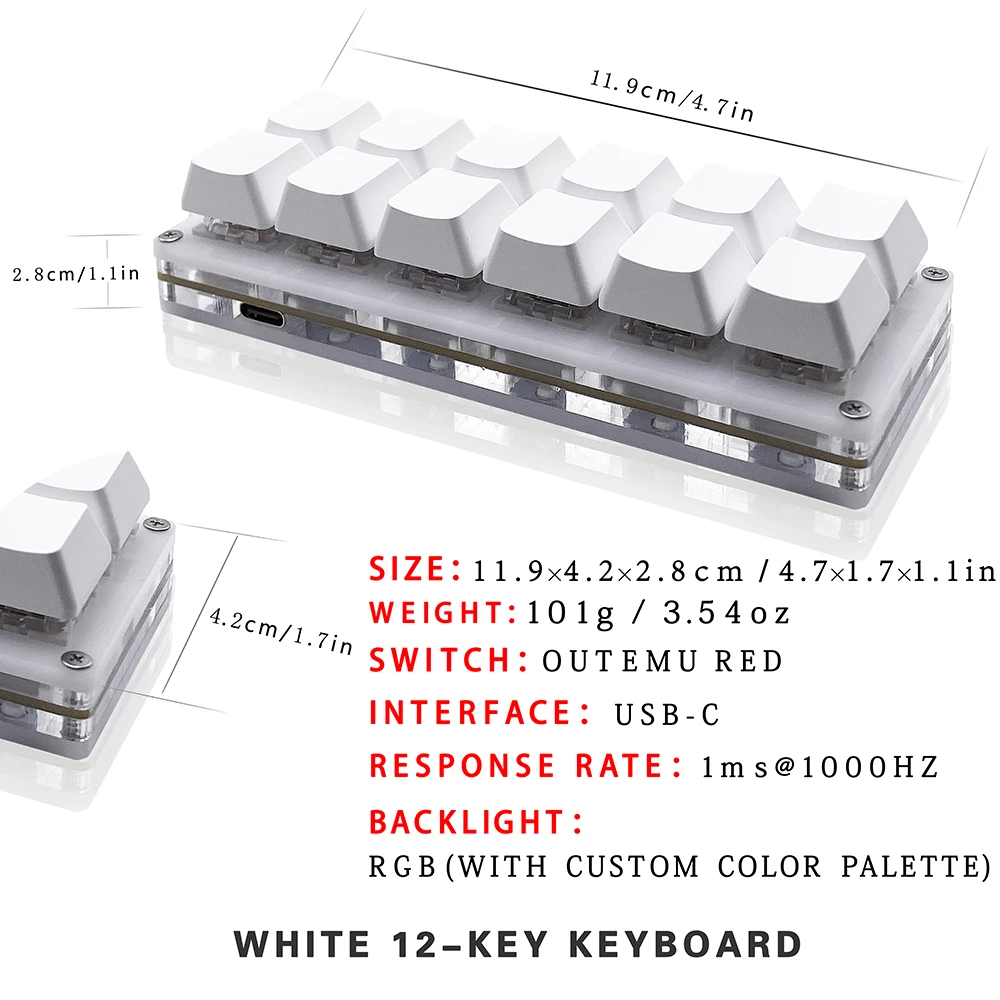 12 Keys Mini Mechanical Gaming Keyboard One Handed Keypad USB-C Wired OSU Keypad Programmable and Hot Swappable Keyboard 12 Keys Mini Mechanical Gaming Keyboard One Handed Keypad USB-C Wired OSU Keypad Programmable and Hot Swappable Keyboard