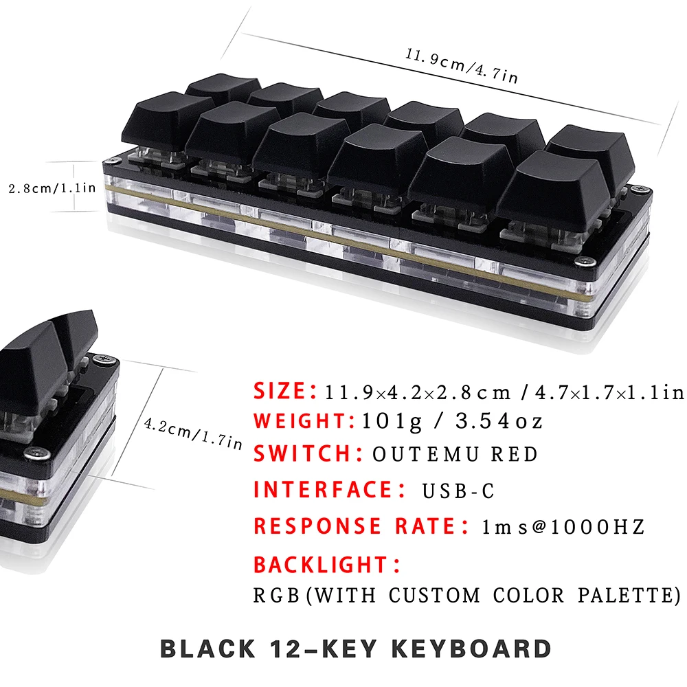 12 Keys Mini Mechanical Gaming Keyboard One Handed Keypad USB-C Wired OSU Keypad Programmable and Hot Swappable Keyboard 12 Keys Mini Mechanical Gaming Keyboard One Handed Keypad USB-C Wired OSU Keypad Programmable and Hot Swappable Keyboard