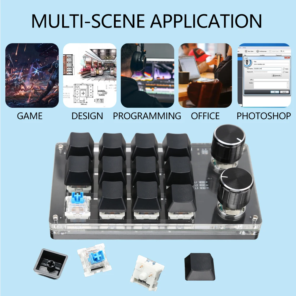 Macropad Macro Mechanical Keyboard Mini Gaming Custom Programming Knob Keypads Red Switch 3/4/6/12 Keys For PS Pr Ai An