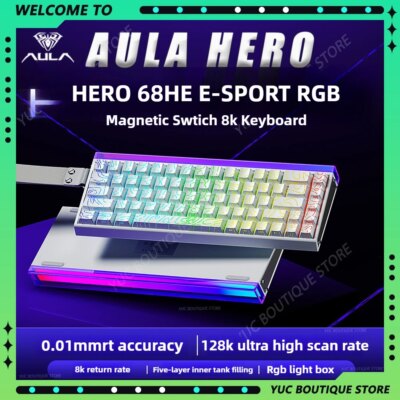 New AULA HERO 68HE/ULTRA INSTOCK Magnetic Switch Gaming Keyboard E-sport Custom Mechanical Wired Keyboard Ergonomics Accessories