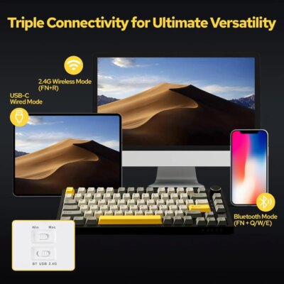 Ajazz AK820/AK820Pro Gaming Mechanical Keyboard Bluetooth 5.1/Wireless/C-Wired Customized Keyboard with Knob Hot Swapping Gasket - Image 3