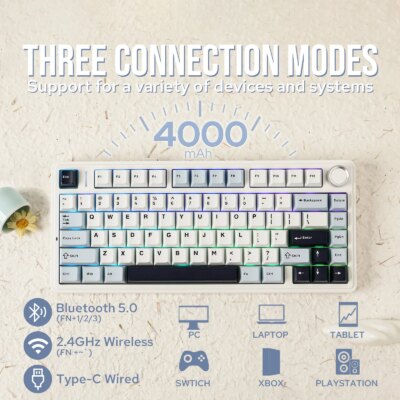 EPOMAKER x AULA F75 75% 80 Keys Hot-Swap Gasket Bluetooth 5.0/2.4G Wireless/Wired Mechanical Keyboard PBT Keycaps for Mac/Win - Image 2