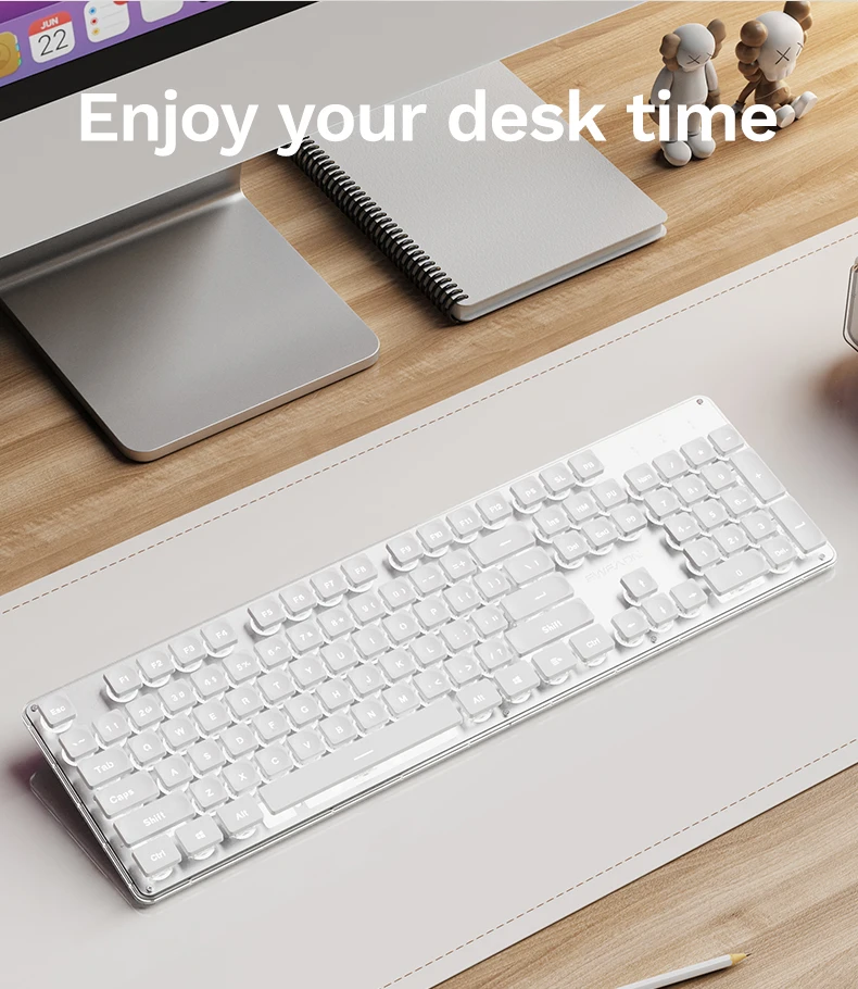 EWEADN GX710S Office Keyboard silent, All-Metal Panel 104 Keys Wired with Water Drop Keycaps, for Game and Office White & Black