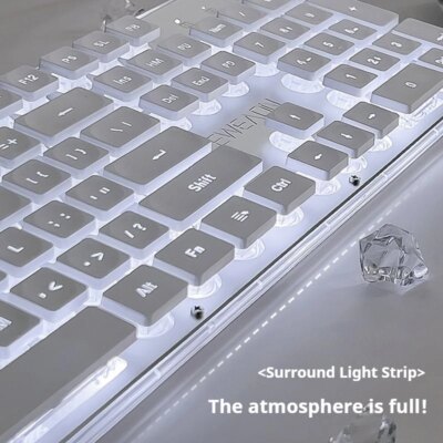EWEADN GX710S Office Keyboard silent, All-Metal Panel 104 Keys Wired with Water Drop Keycaps, for Game and Office White & Black - Image 4