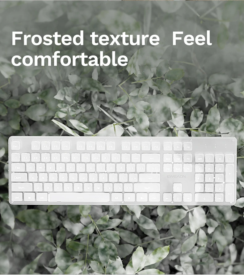 EWEADN GX710S Office Keyboard silent, All-Metal Panel 104 Keys Wired with Water Drop Keycaps, for Game and Office White & Black