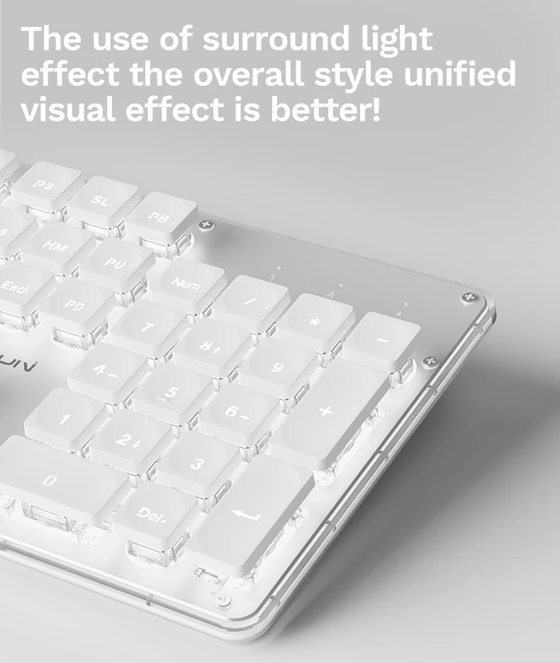 EWEADN GX710S Office Keyboard silent, All-Metal Panel 104 Keys Wired with Water Drop Keycaps, for Game and Office White & Black