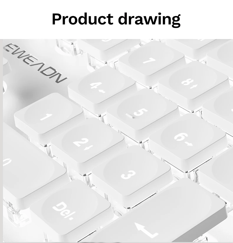 EWEADN GX710S Office Keyboard silent, All-Metal Panel 104 Keys Wired with Water Drop Keycaps, for Game and Office White & Black