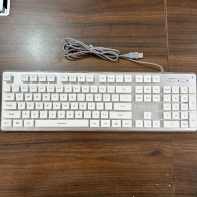 EWEADN GX710S Office Keyboard silent, All-Metal Panel 104 Keys Wired with Water Drop Keycaps, for Game and Office White & Black - Image 3