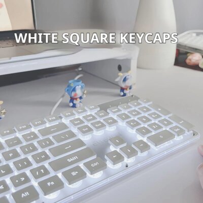 EWEADN GX710S Office Keyboard silent, All-Metal Panel 104 Keys Wired with Water Drop Keycaps, for Game and Office White & Black - Image 5