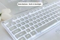 EWEADN GX710S Office Keyboard silent, All-Metal Panel 104 Keys Wired with Water Drop Keycaps, for Game and Office White & Black