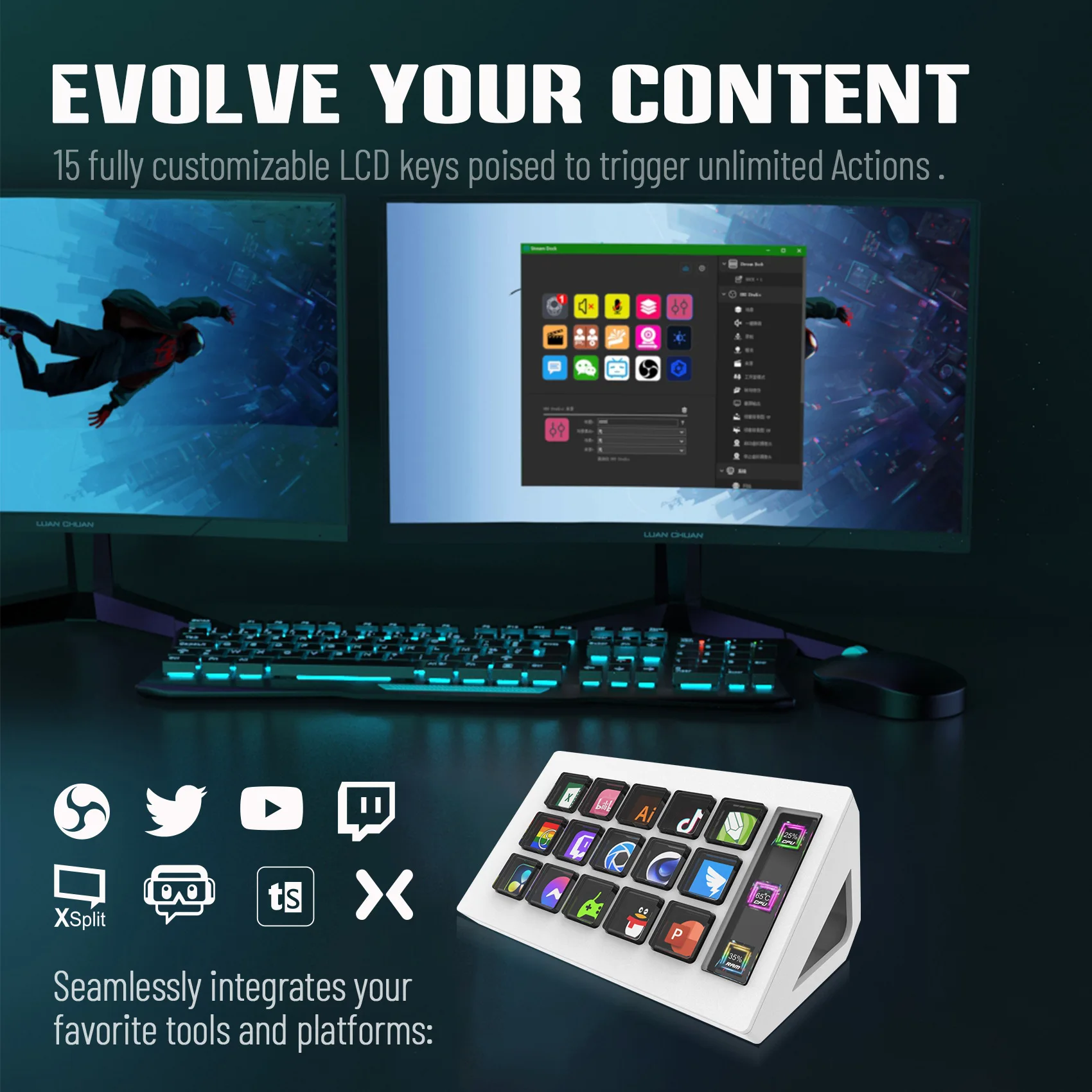 StreamDeck Mini Visual Keyboard LCD Button 15Keys Live Content Creation Controller Custom Button For Windows/MacOS Kryboard Gift